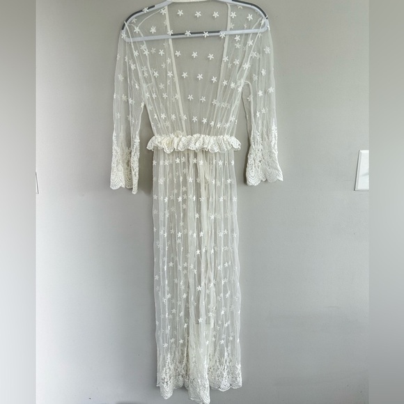 unbranded Tops - White Lace Mesh Kimono Fairycore Boho Cottagecore Sheer Robe Duster Coverup